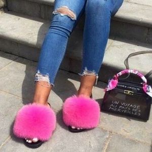 Real fox fur slides